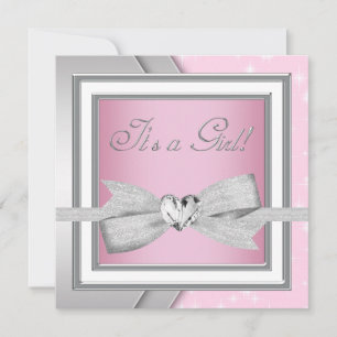 Elegant Silver Pink Baby Girl Shower Invitation