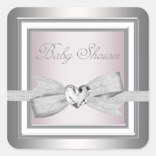 Elegant Silver Pink Baby Shower Stickers