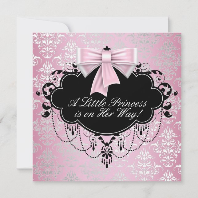 Elegant Silver Pink Black Princess Baby Shower Invitation (Front)