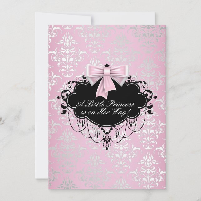 Elegant Silver Pink Black Princess Baby Shower Invitation (Front)