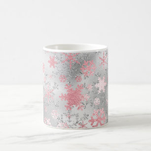 Elegant Silver Pink Christmas Snowflake Pattern Coffee Mug