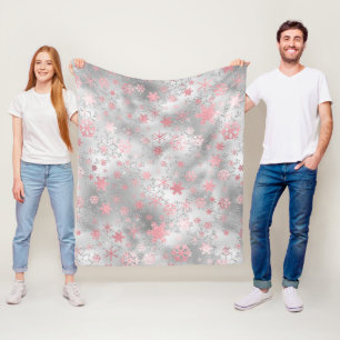 Elegant Silver Pink Christmas Snowflake Pattern Fleece Blanket