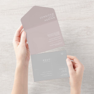 Elegant Silver Pink Minimal Modern Seal and Send  All In One Invitation
