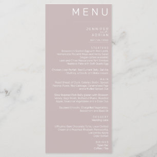 Elegant Silver Pink Minimal ﻿Modern Wedding Dinner Menu
