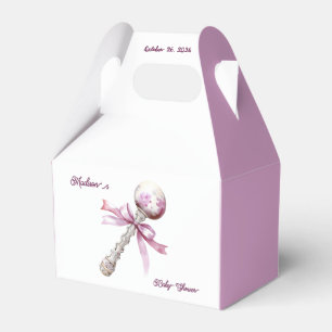 Elegant Silver Pink Rattle Bow Baby Shower Favor Box