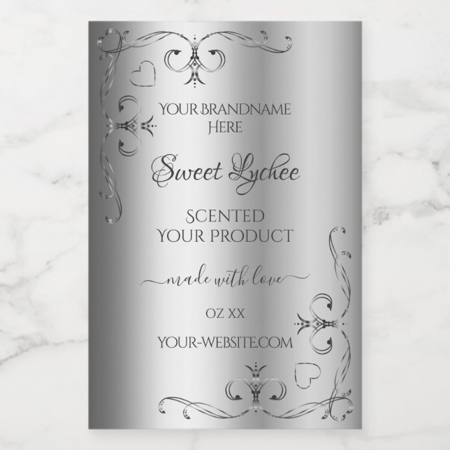 Elegant Silver Product Labels Ornate Corner Border (Single Label)