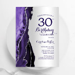 Elegant Silver Purple Agate 30th Birthday Invitation<br><div class="desc">Purple and silver agate 30th birthday party invitation. Elegant modern design featuring watercolor agate marble geode background,  faux glitter silver and typography script font. Trendy invite card perfect for a stylish women's bday celebration. Printed Zazzle invitations or instant download digital printable template.</div>