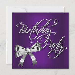 Elegant Silver Purple Woman's Birthday Party Invitation