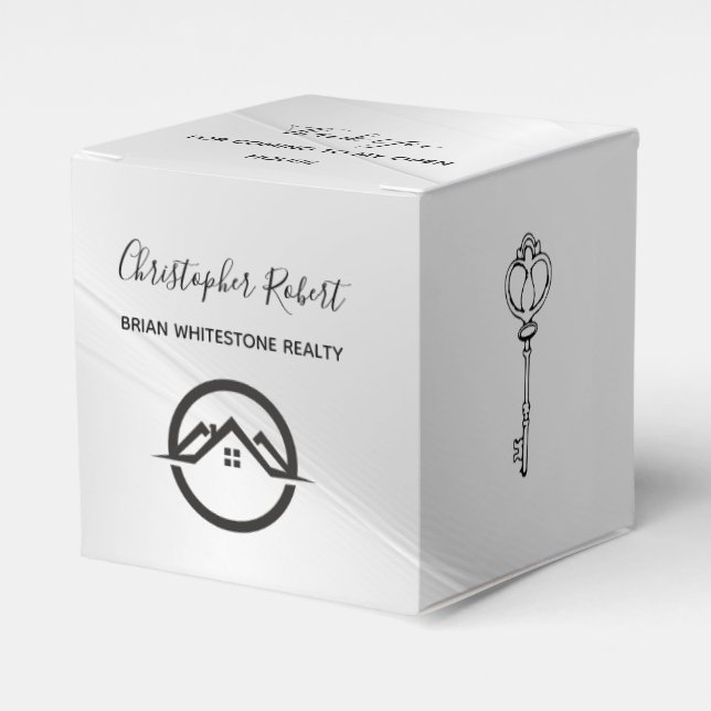 Elegant Silver Real Estate Favor Box (Front Side)