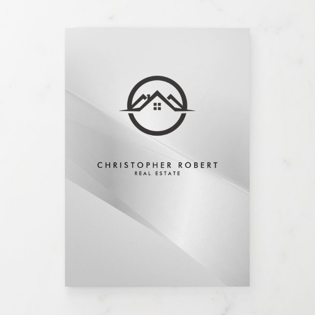 Elegant Silver Real Estate Fold Card (Cover)