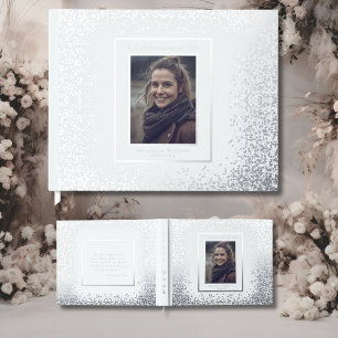 Elegant Silver Real Foil Funeral Guest Book Photo