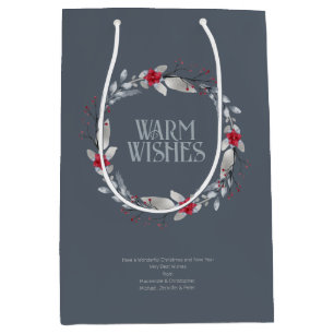 Elegant Silver Red Wreath Festive Medium Gift Bag
