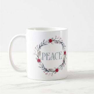 Elegant Silver Red Wreath Peace Coffee Mug