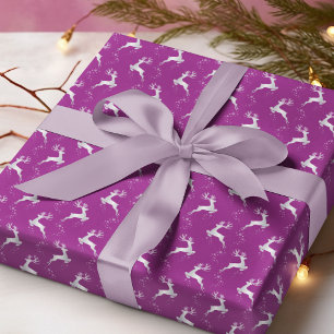 Elegant Silver Reindeer Purple Christmas Holiday Wrapping Paper
