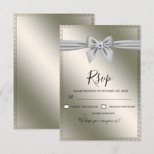 Elegant Silver Ribbon Bow Wedding RSVP Card
