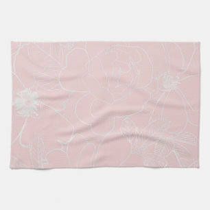 Elegant Silver Roses Floral Drawing Pink Design Kitchen Towel