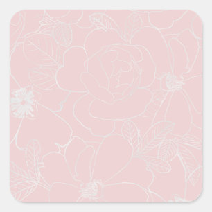 Elegant Silver Roses Floral Drawing Pink Design Square Sticker
