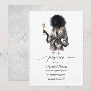 Elegant Silver Satin PJs & Prosecco Bridal Shower Invitation