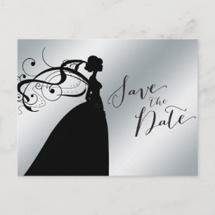 Elegant Silver Save the Date with Bride Announcement Postcard