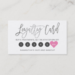 Elegant silver script makeup hair pink heart loyalty card