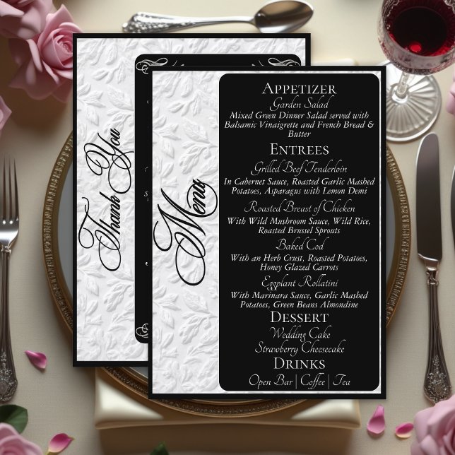 Elegant Silver Script on Black Menu & Thank You (Creator Uploaded)