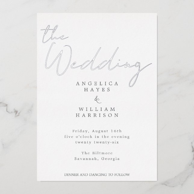 ELEGANT SILVER SCRIPT WEDDING INVITATION | MINIMAL (Front)