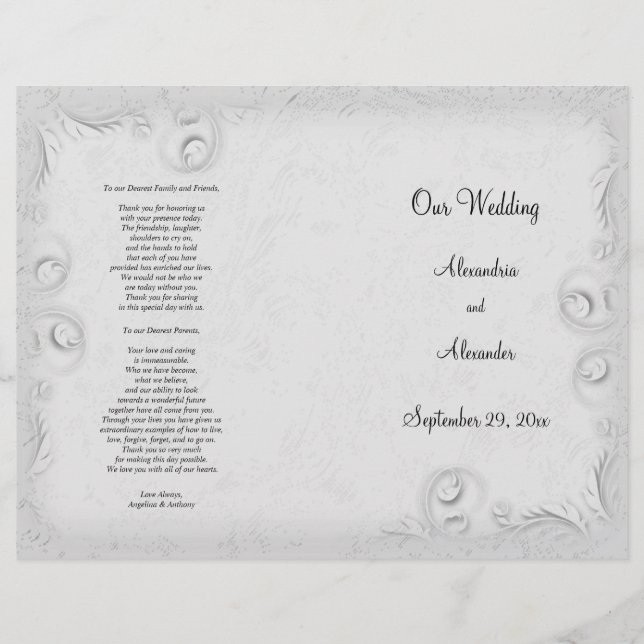 Elegant Silver Scrollwork Wedding Program (Front)