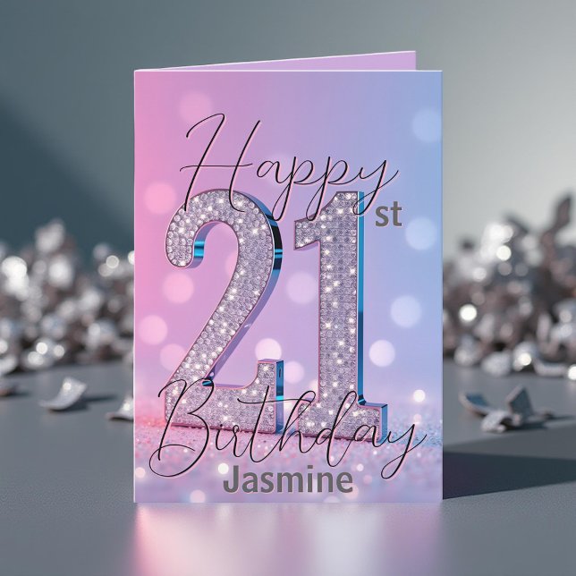 Elegant Silver Sequin on Blush Pink 21st Birthday Card (Creator Uploaded)