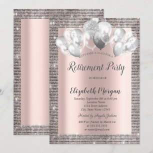 Elegant Silver Sequins Frame Rose Gold Retirement Invitation