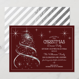 Elegant Silver Shimmer Christmas Dinner Party Invitation