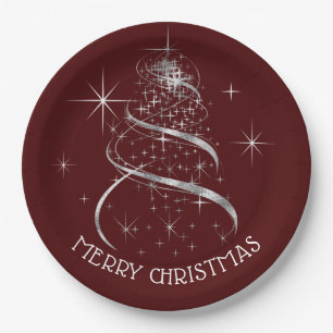 Elegant Silver Shimmer Merry Christmas Paper Plate