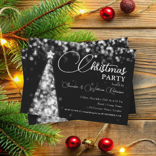Elegant Silver Shimmering Xmas Tree Holiday  Invitation