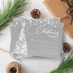 Elegant Silver Shimmering Xmas Tree Holiday  Invitation