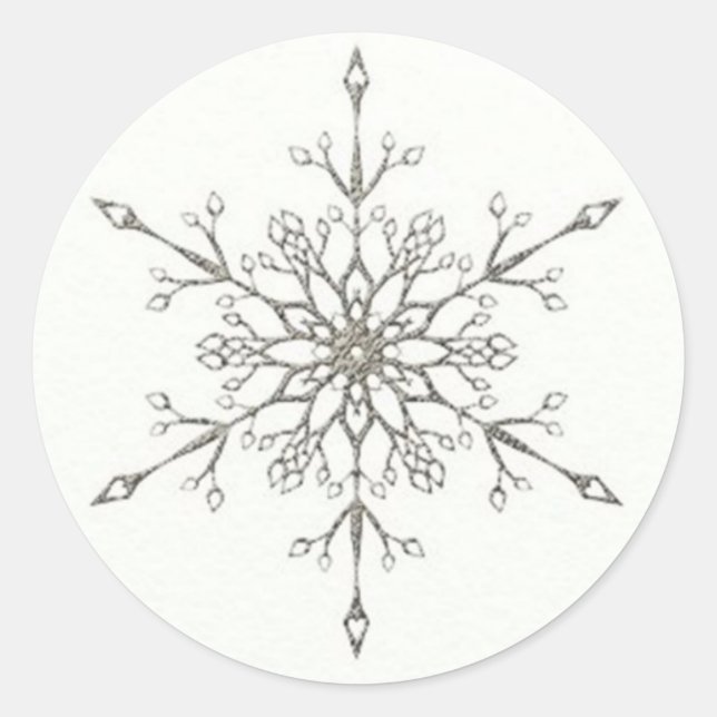 Elegant Silver Snowflake Classic Round Sticker (Front)