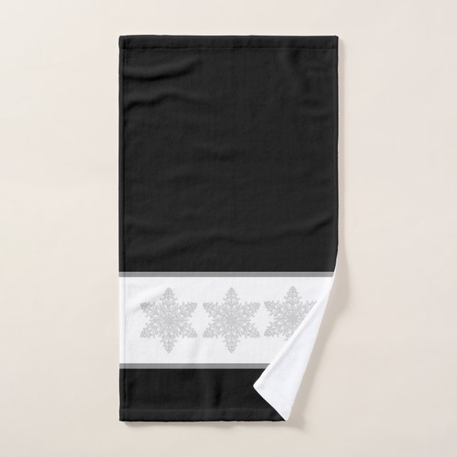 Elegant Silver Snowflake on Black  Hand Towel (Hand Towel)