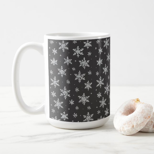 Elegant Silver Snowflake | Winter Holiday  Coffee Mug (With Donut)