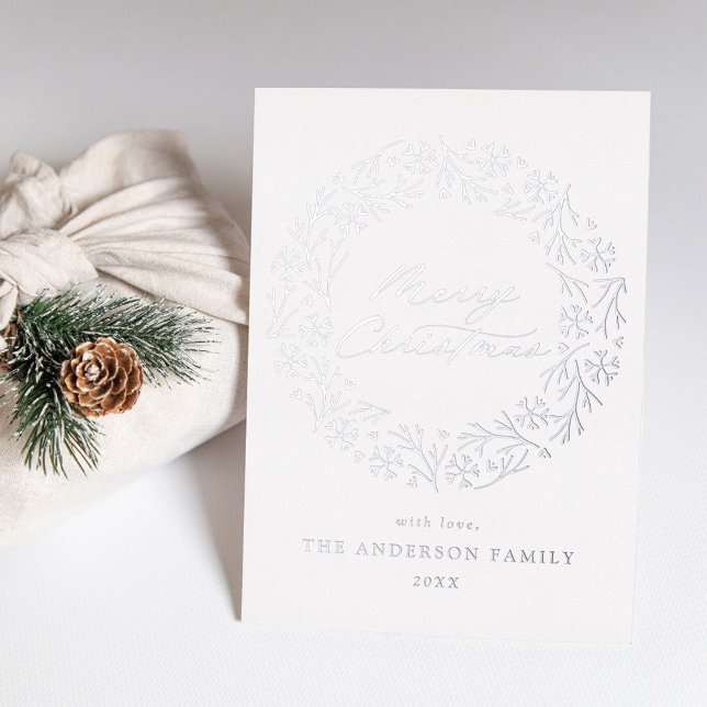 Elegant Silver Snowflake Wreath Non-Photo Foil Holiday Card (Creator Uploaded)