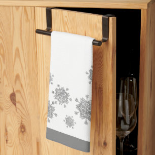 Elegant Silver Snowflakes Christmas Kitchen Towel