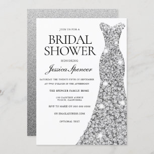 Elegant Silver Sparkle Dress Bridal Shower Invite