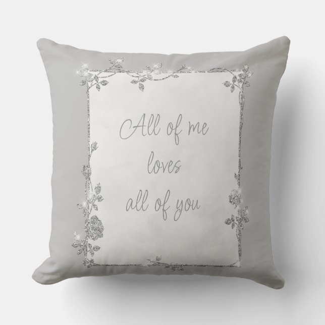 Elegant Silver Sparkle Frame Valentine  Throw Pillow (Front)