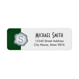 Elegant Silver Stamp Monogram on Forest Green