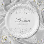 Elegant Silver Stardust Baptism Christening Paper Plate<br><div class="desc">Featuring delicate silver stardust,  you can personalize with your special baptism or christening information in chic silver text.  Designed by Thisisnotme©</div>