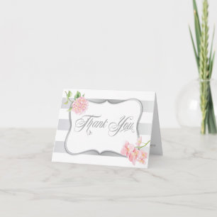 Elegant Silver Stripes Pink Hydrangeas Thank You