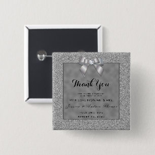 Elegant Silver & Stylish Glitter Wedding Favour 2 Inch Square Button