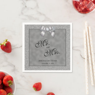 Elegant Silver & Stylish Glitter Wedding Napkin