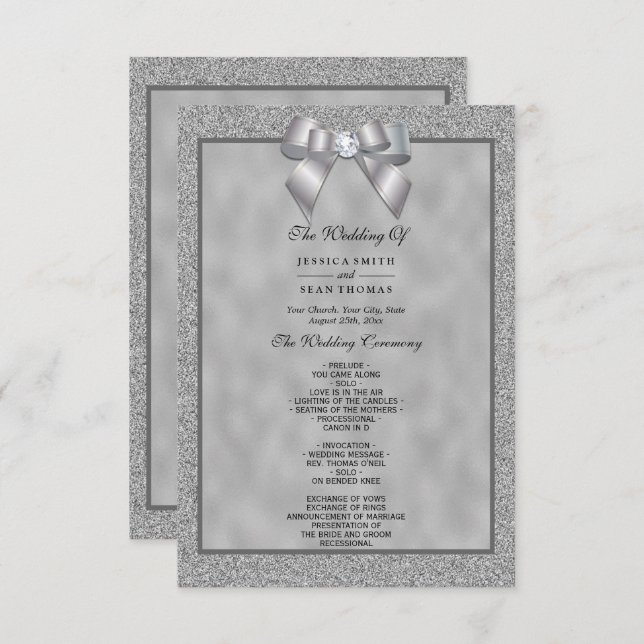 Elegant Silver & Stylish Glitter Wedding Program (Front/Back)
