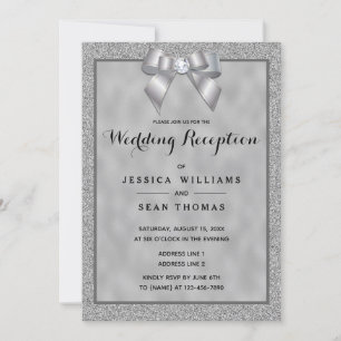 Elegant Silver & Stylish Glitter Wedding Reception Invitation