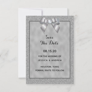 Elegant Silver & Stylish Glitter Wedding Save The Date
