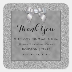 Elegant Silver & Stylish Glitter Wedding Square Sticker
