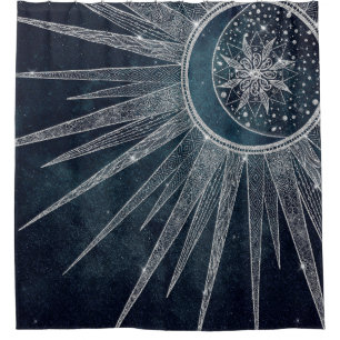 Elegant Silver Sun Moon Doodle Mandala Blue Design